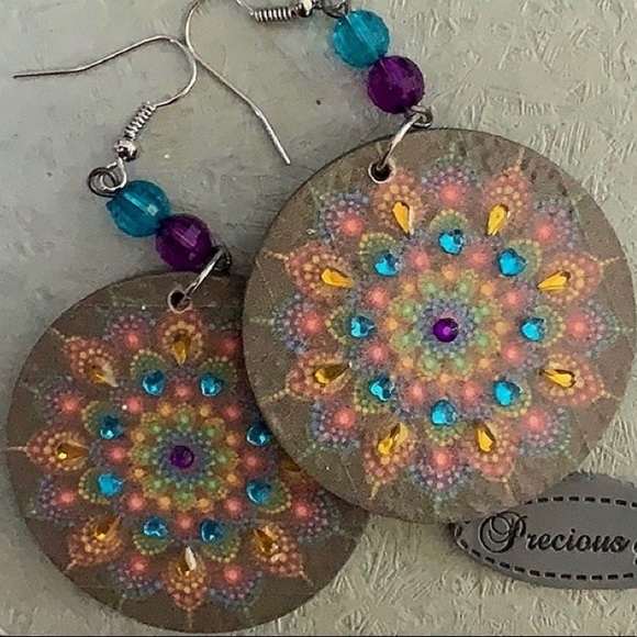 Hand Crafted Jewelry - Handmade Wooden Mandala Boho Gypsy Earrings
